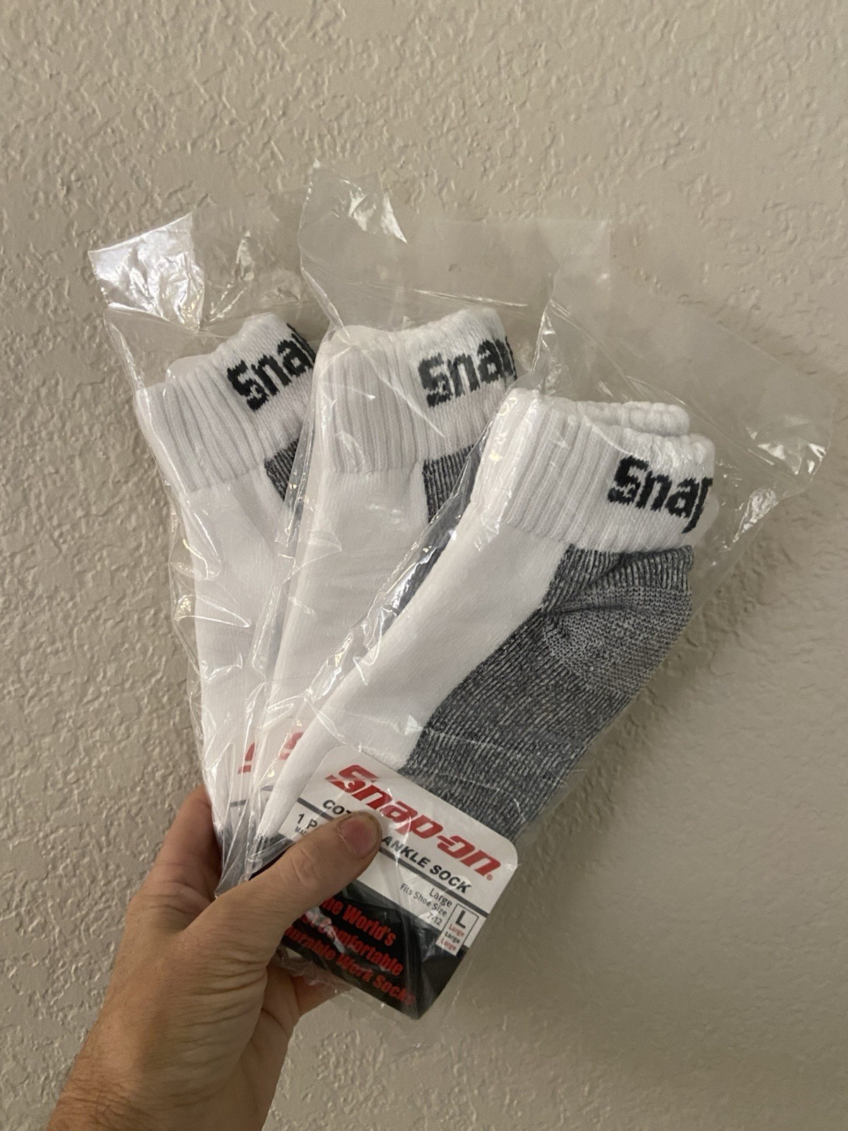 Snap-on Men’s Cotton Ankle Athletic Socks Colorblock Logo Size L 1 Pair Wht/Gr