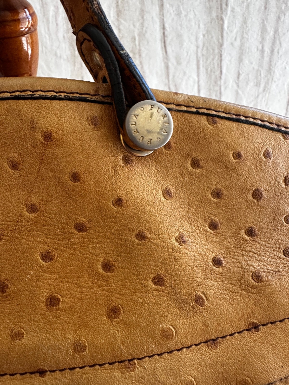 Furla handbag/shoulder bag in beige ostrich-embossed leather