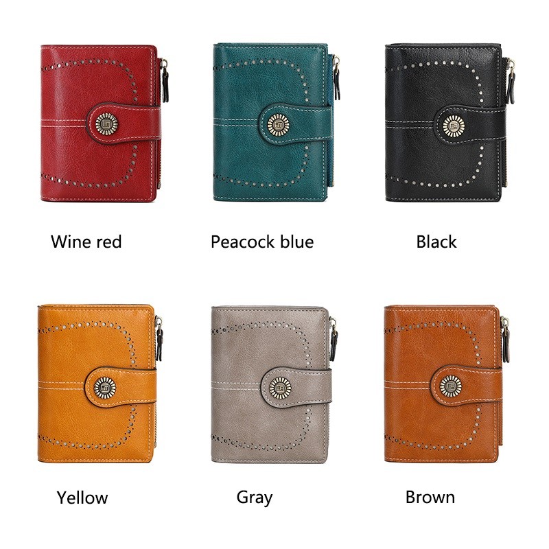 Women Bifold RFID Blocking Genuine Leather Wallet Hasp Card Holder Small Handbag
