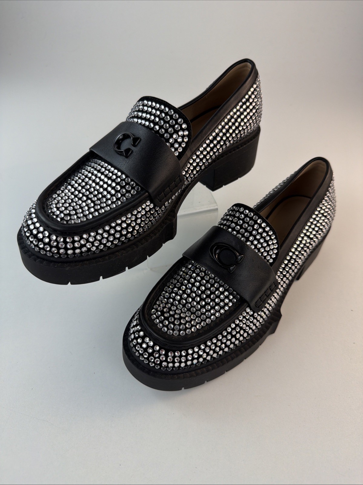 COACH Leah Crystal Loafers Black Rhinestone Womens Platform Shoes~Size 8 CX031