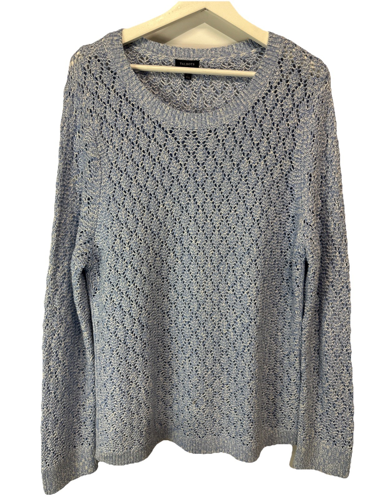Talbots Powder Blue Open Knit All Seasons Sweater Cotton Blend Size XL