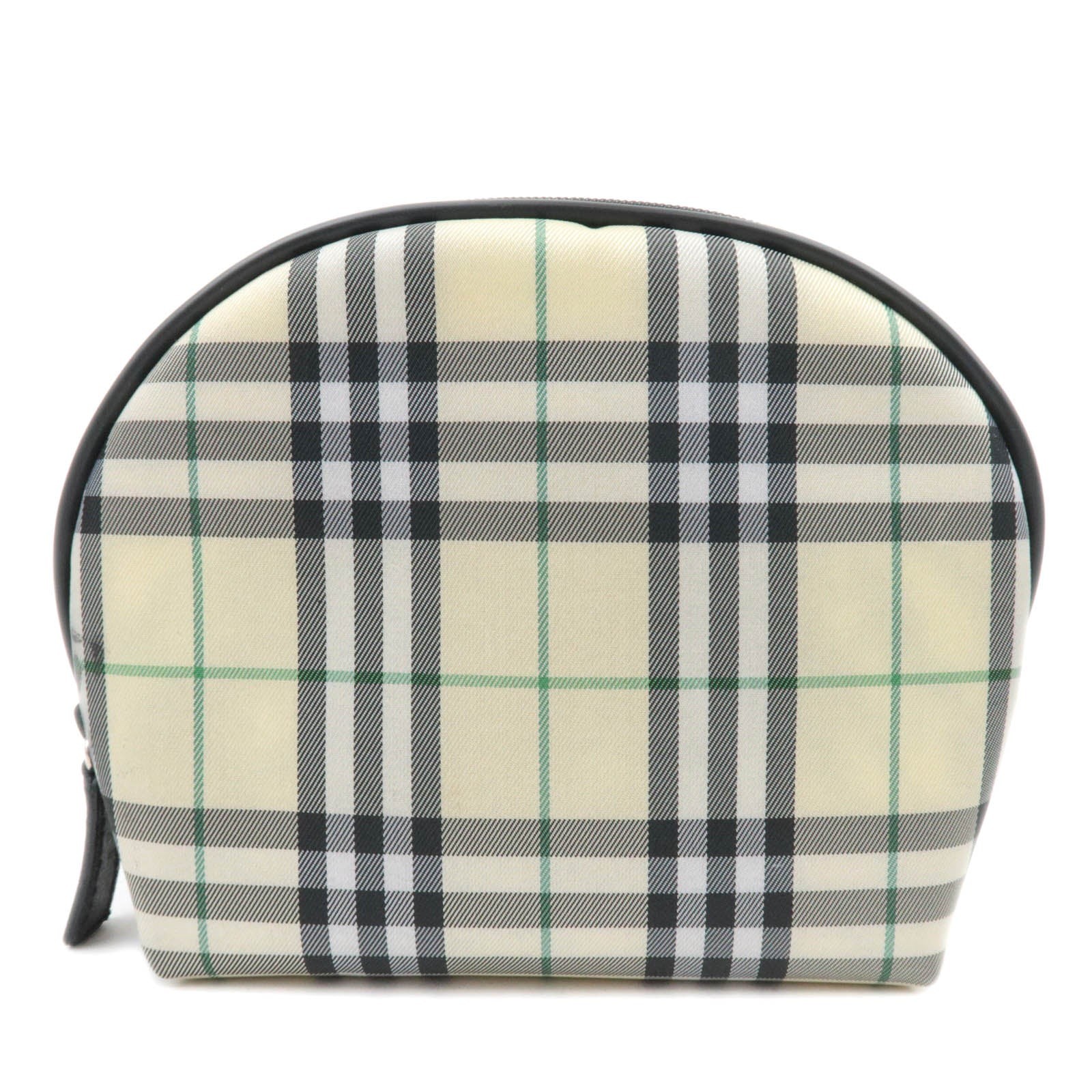 BURBERRY Nova Plaid Semi Circle Pouch Canvas Leather Yellow Authentic
