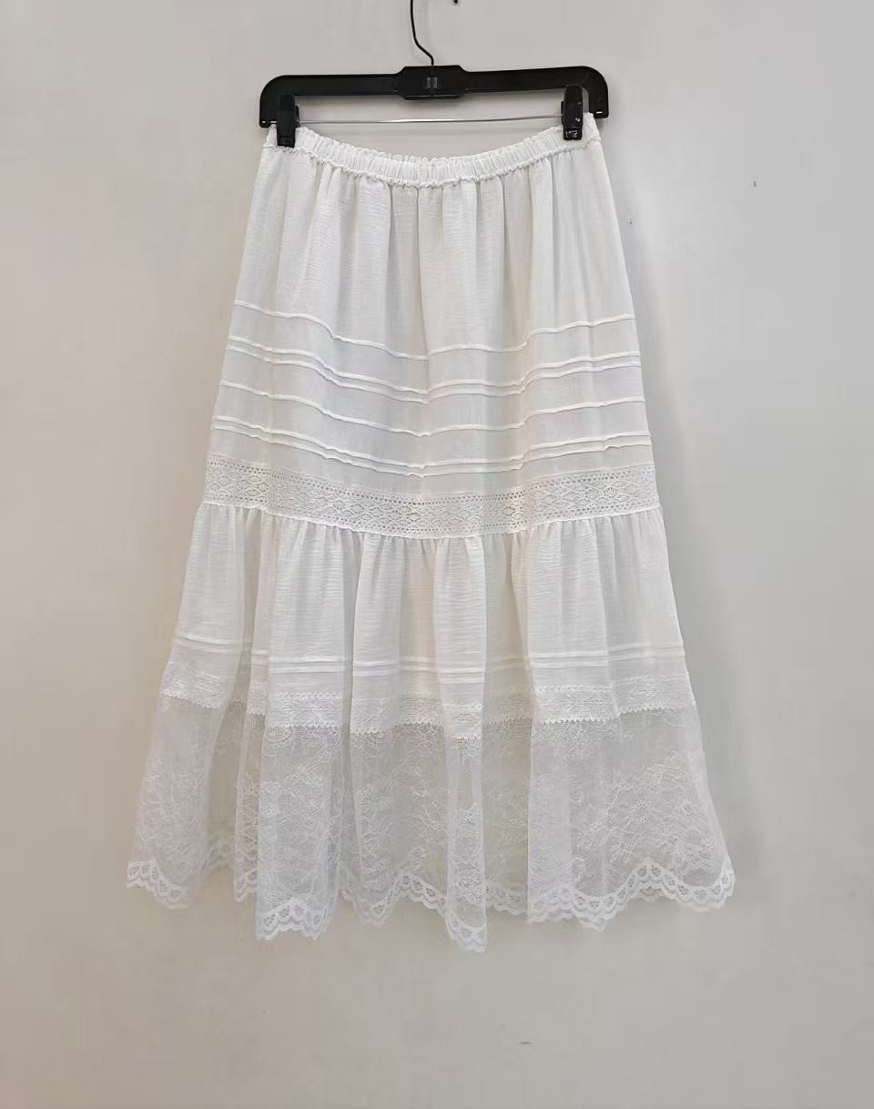 Doen Breathable Strap Waist Lace Edge Sleeveless Top+Mesh Splicing Half Skirt
