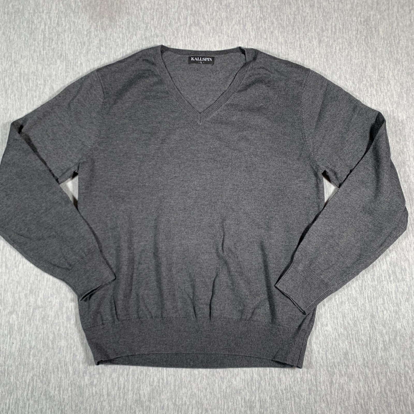 Kallspin Sweater Mens Large Gray V Neck Wool Cashmere Blend Knit Pullover