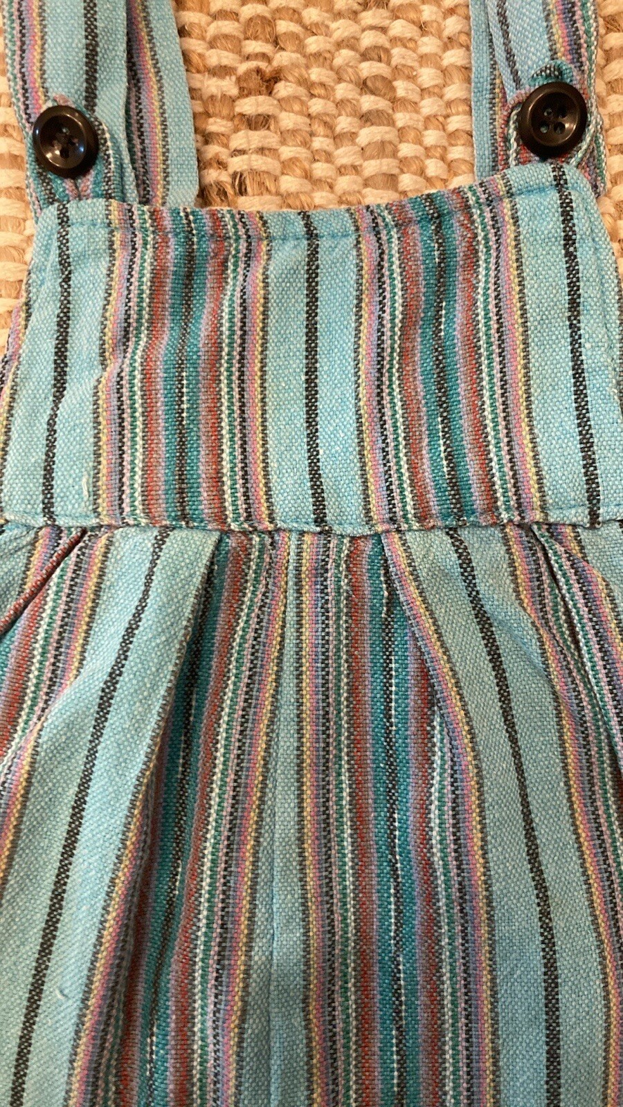 Vintage Guatemalan Child Toddler Romper Overall 2T Unisex Y2K Turquoise Stripe