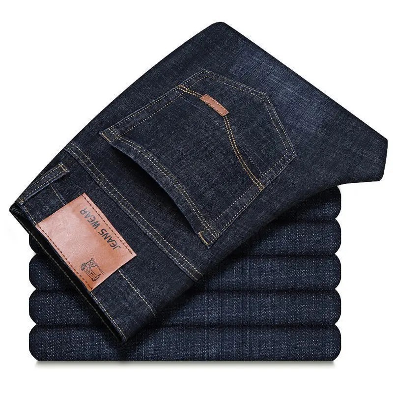 Men’s Casual Straight Leg Jeans Soft Stretch Denim Zipper Fly Blue Black Pants