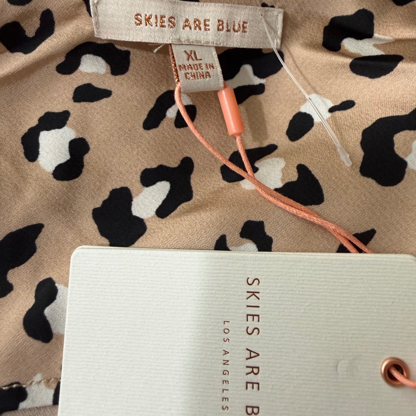 Skies Are Blue Leopard Print Cowl Neck Satin Camisole Top Tan XL NWT