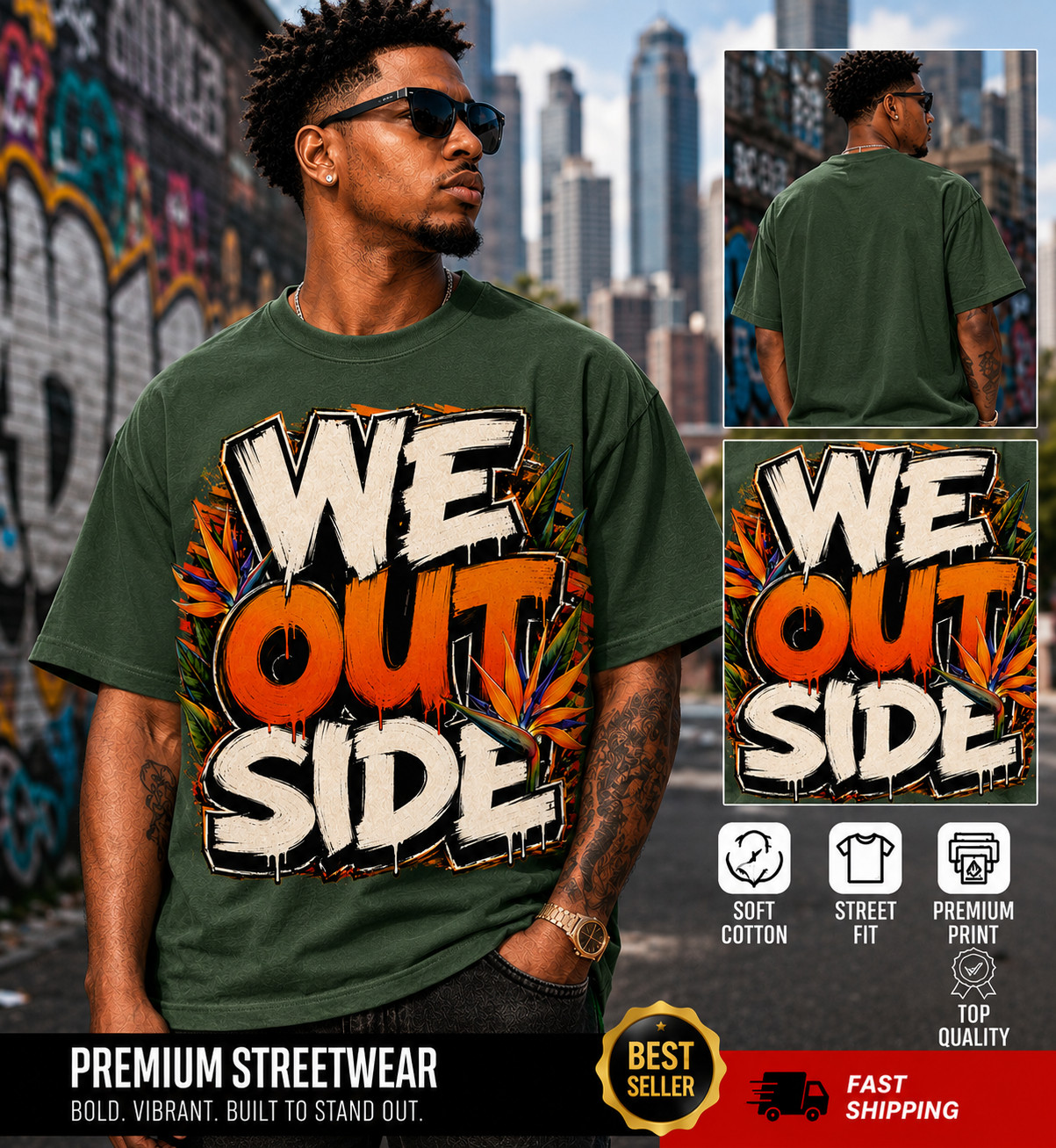 We Outside Graphic Streetwear Tee Shirt to Match Sneaker Birds of Paradise