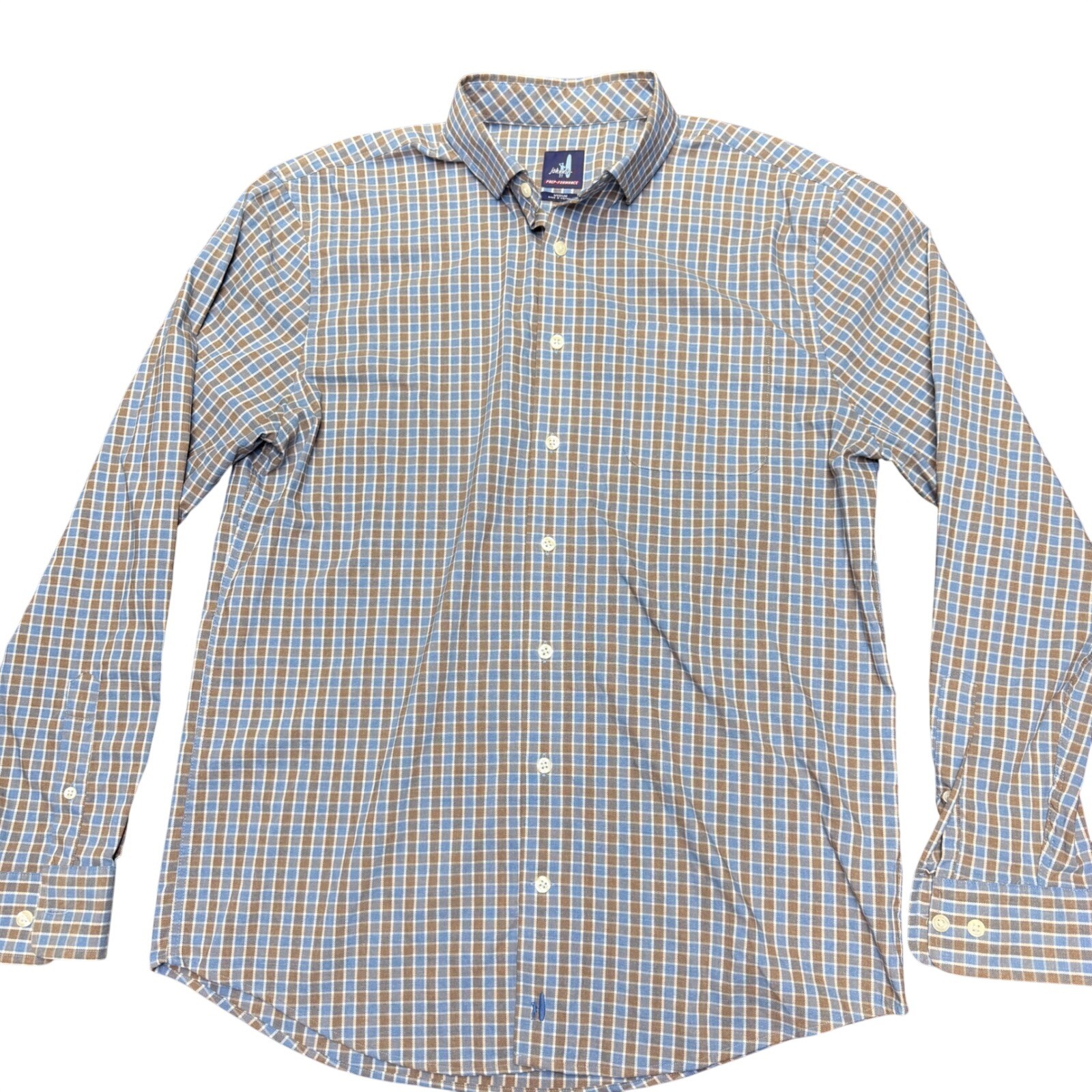 Johnnie-O Newland Prep-Formance Shirt Mens Medium Laguna Blue Check Golf