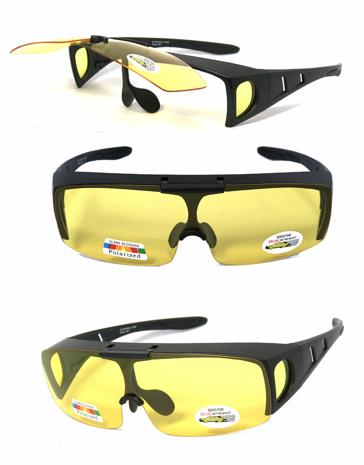 Flip Up Polarized Anit Glare Night Driving Lens Fit Over Glasses Sunglasses