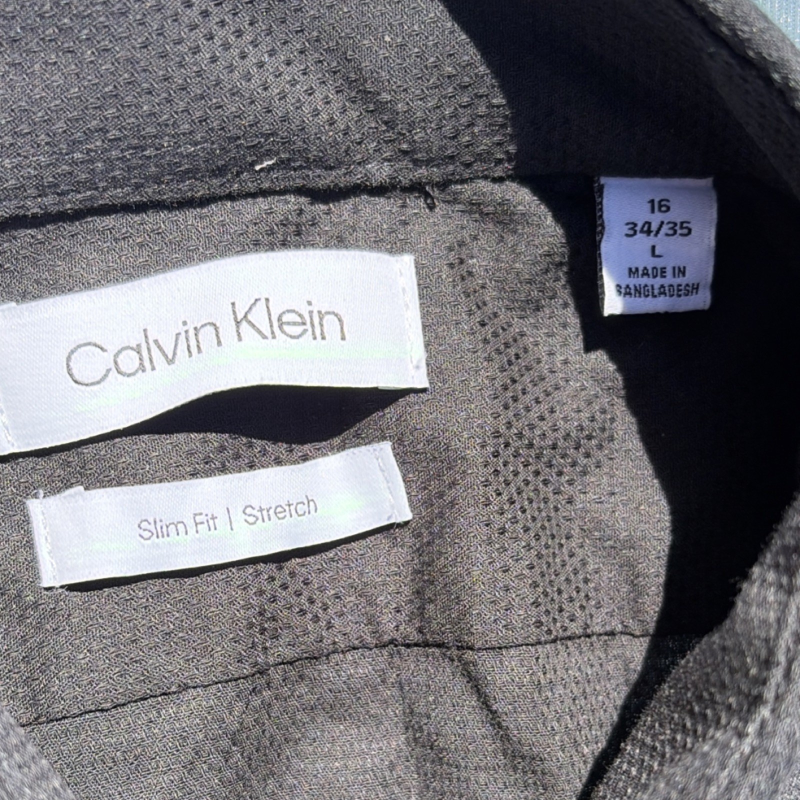 Calvin Klein Slim Fit Stretch Black Solid Long Sleeve Button-Up Shirt 16 34/35 L