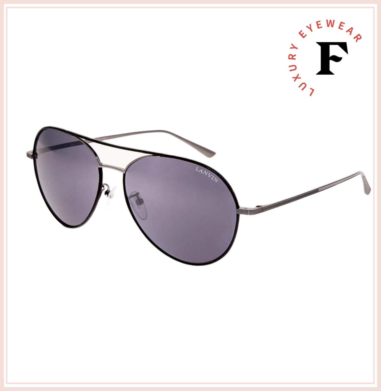 LANVIN 110 Ruthenium Black Leather Titanium Mirrored Aviator Sunglasses SLN110M