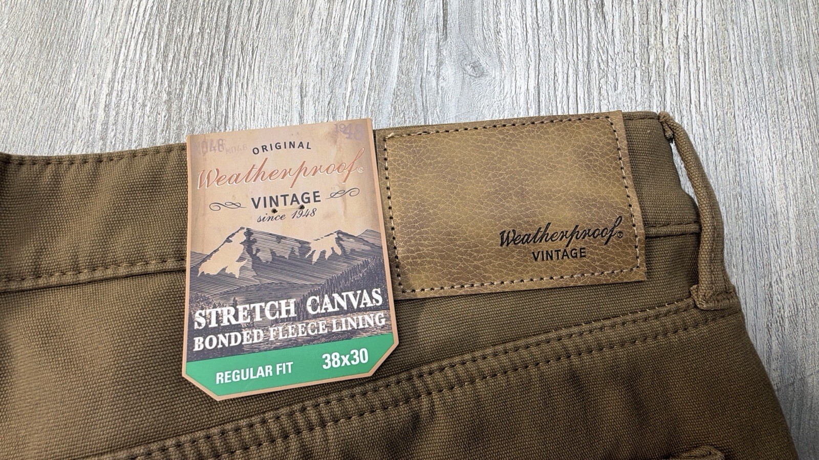 Weatherproof Vintage Sz 38×30 Fleece Lined Stretch Canvas Pant Regular Fit Brown