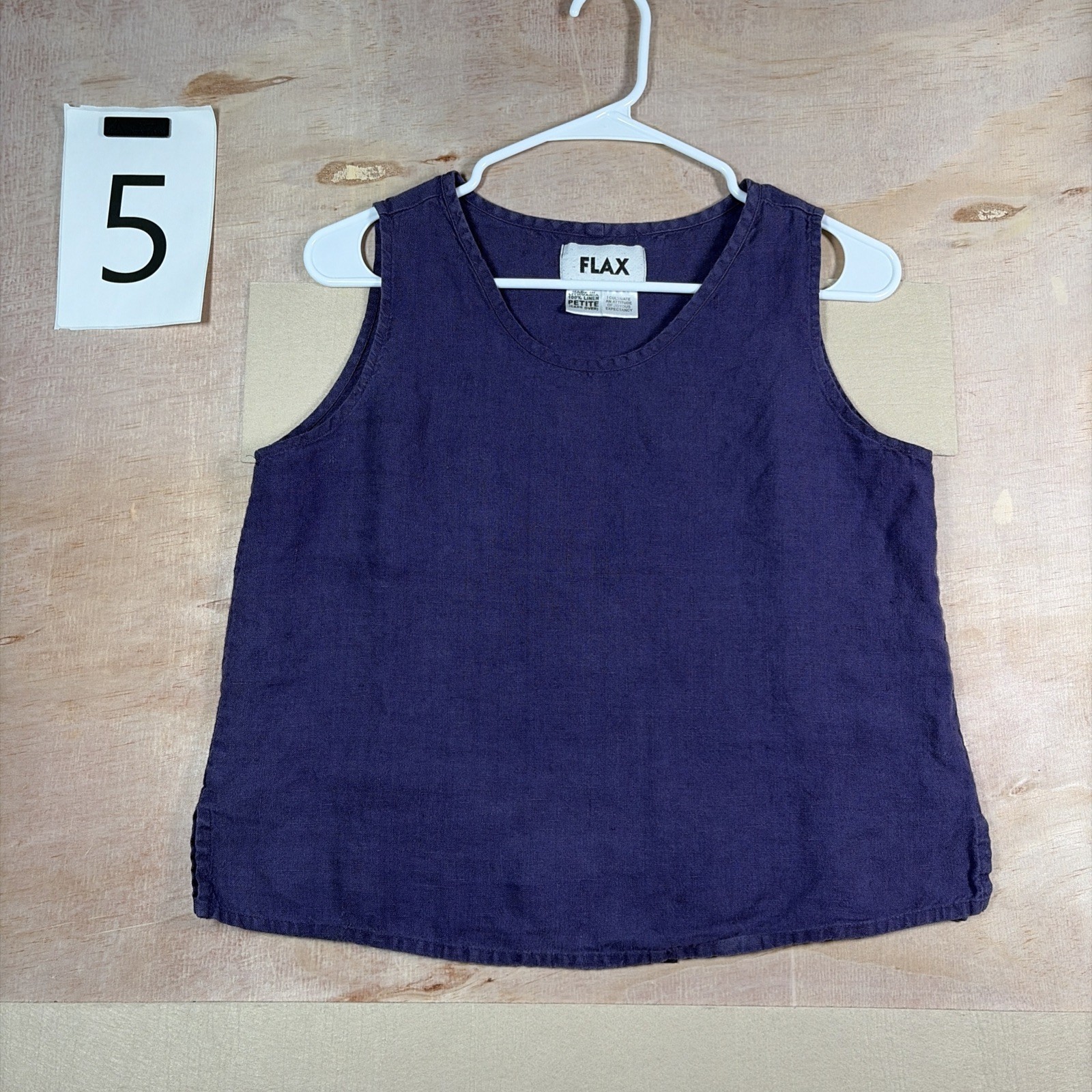 FLAX 100% Linen Sleeveless Tank Top Purple Scoop Neck Petite Small