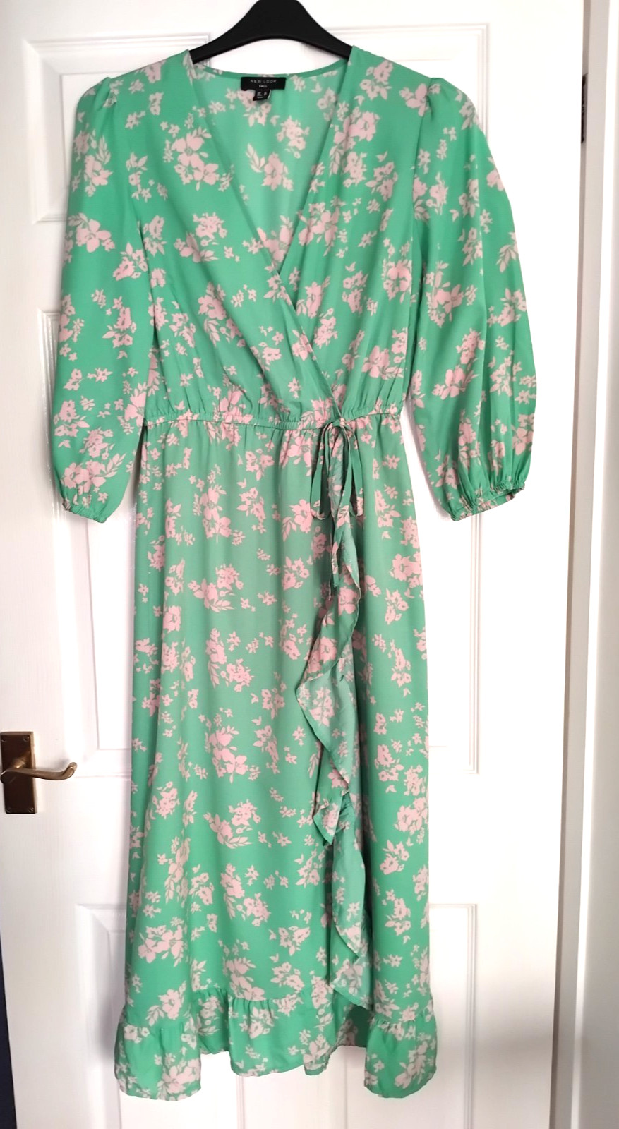 New Look Tall Maxi Dress Green Floral Fixed into Waist Wrap Style UK Size 10