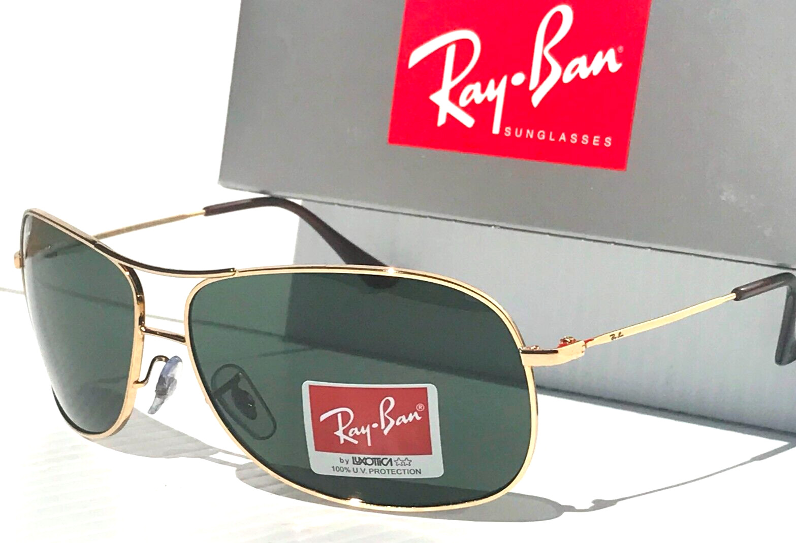 NEW Ray Ban Arista GOLD 64mm Aviator w Dark Green lens Sunglass RB3267 001/71