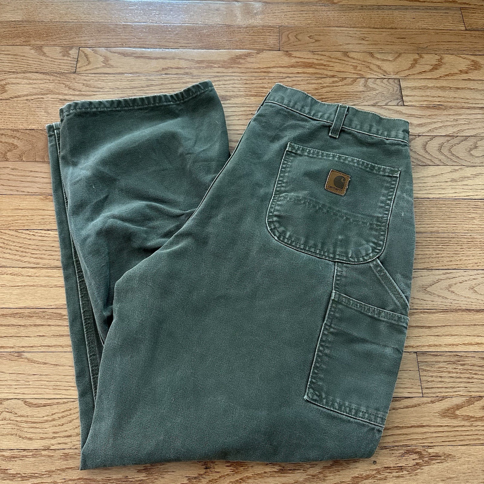 Carhartt Carpenter Pants B11-MOS 38×32 Canvas Work Green Dungaree Fit Mens