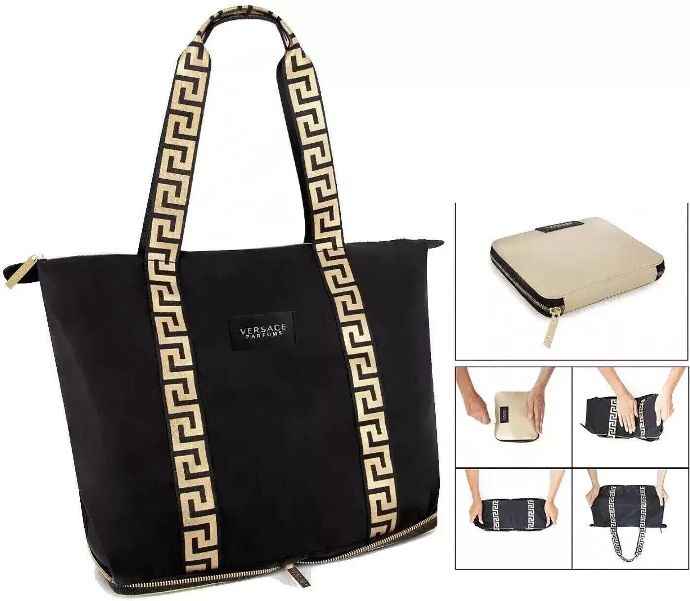 Versace Bag Black Gold Folding Tote Bag Shoulder Beauty Promo Womens NEW