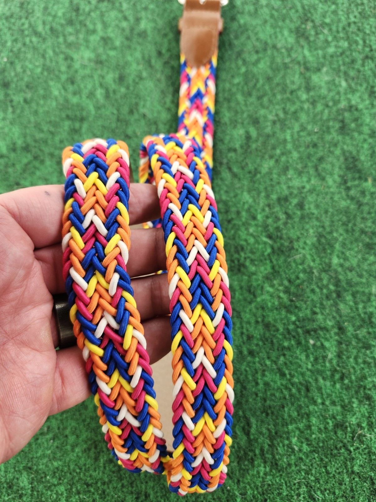 Belt Multicolor Retro Rainbow Popcorn Braided Woven 80s 90s Leather Size 40