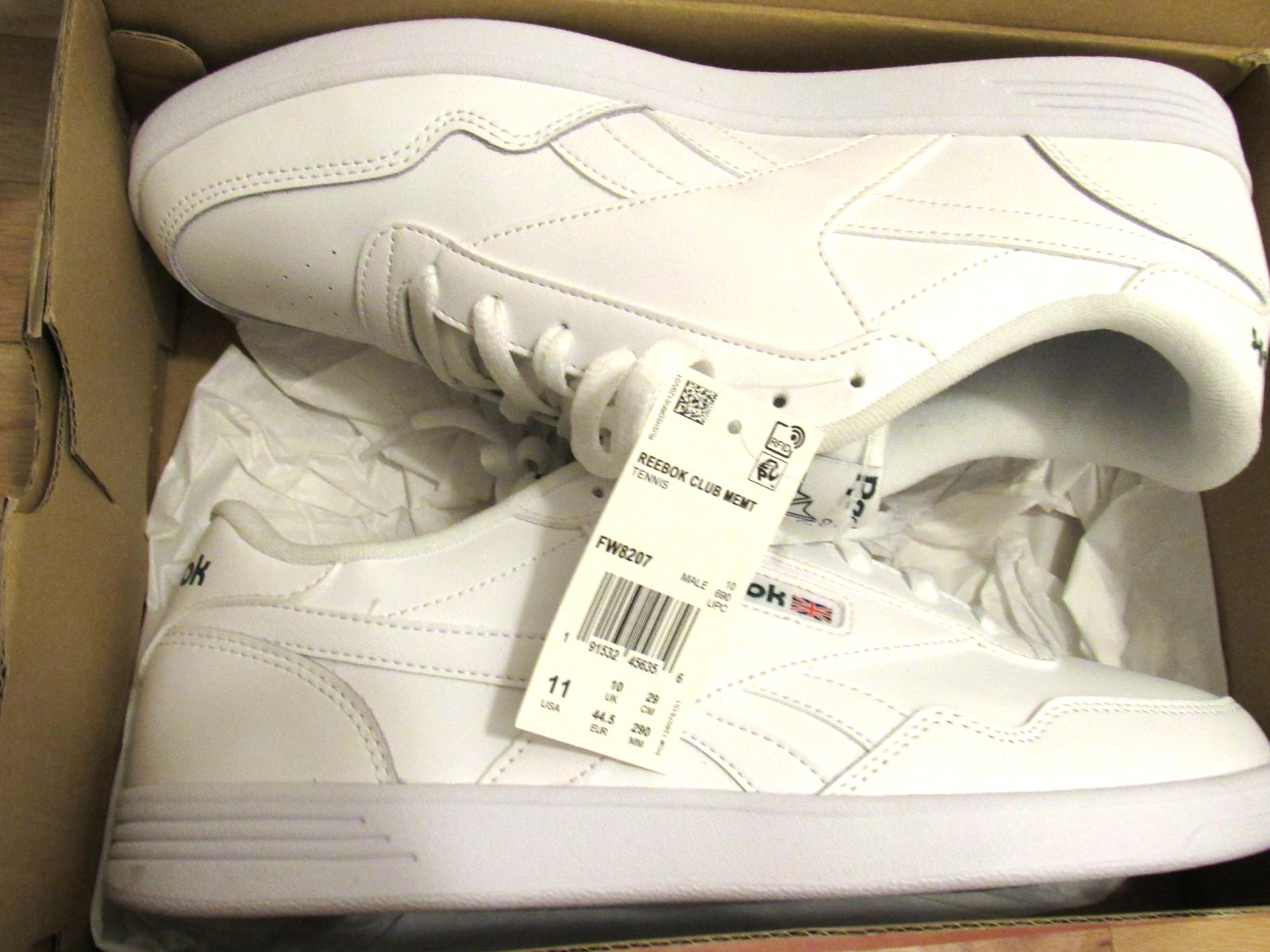 Reebok Club MEMORYTECH Men’s White/Green Leather, Size 11