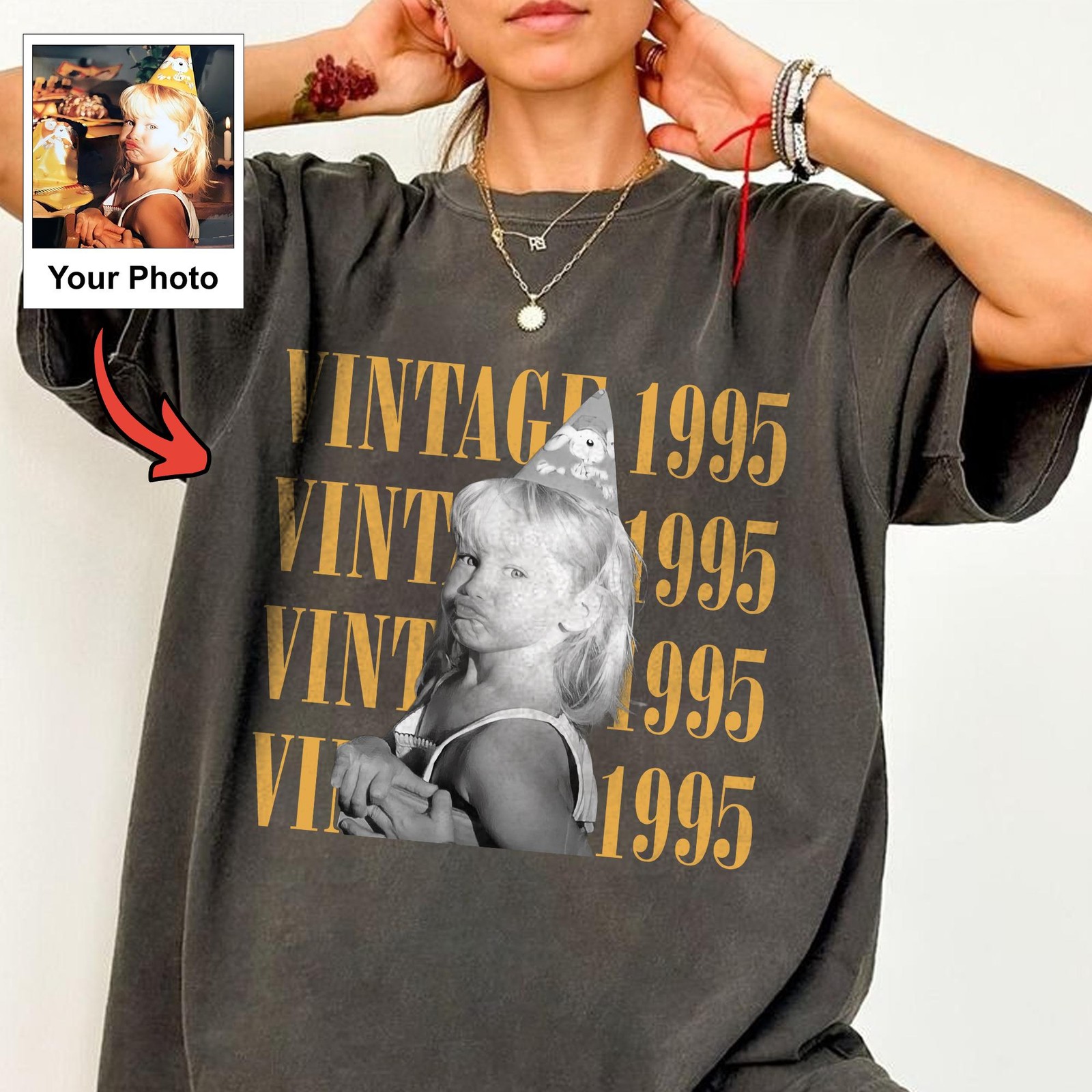 Custom Vintage Photo Year Shirt Personalized Birthday Party 90s T-Shirt