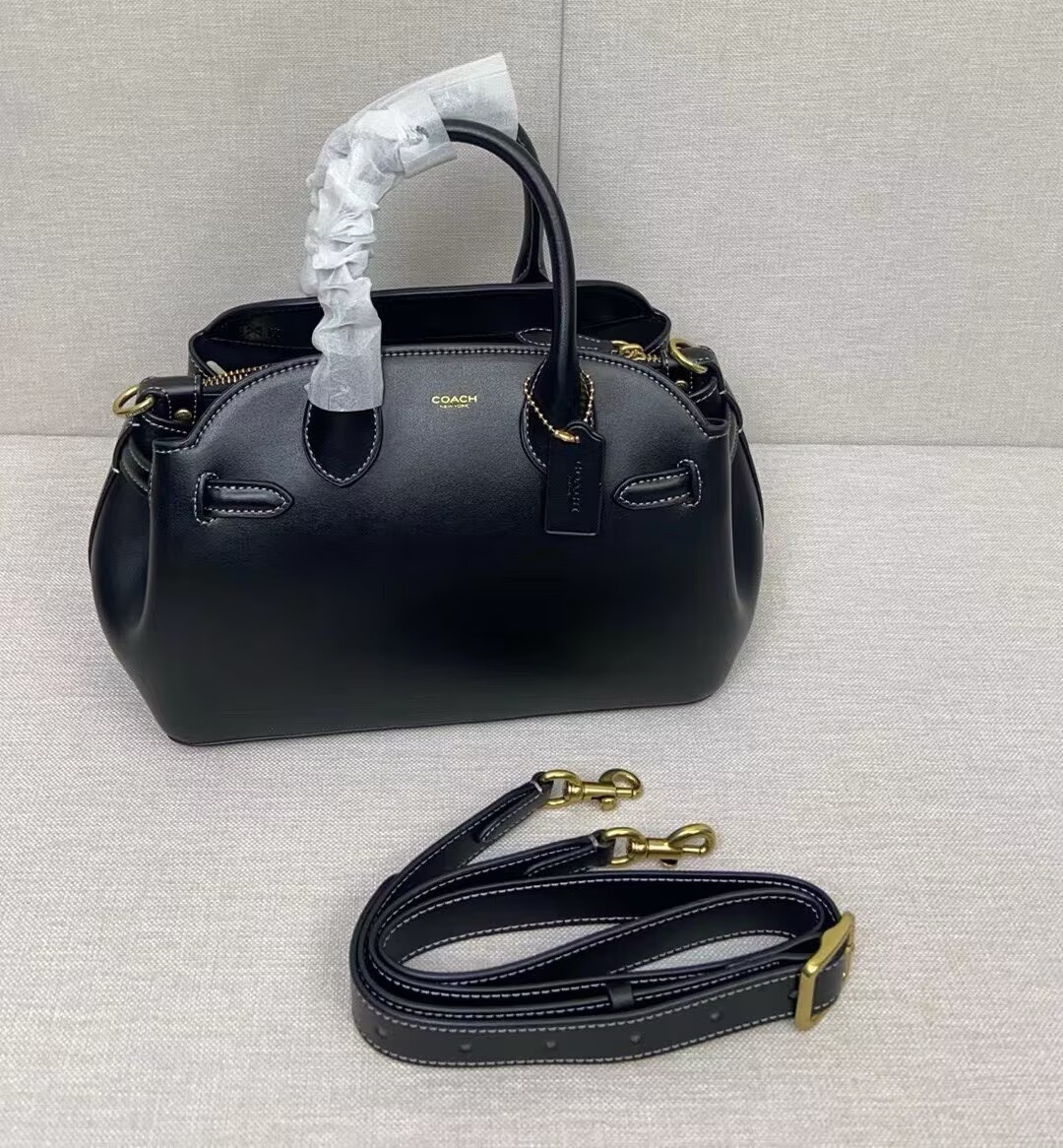New COACH Empire Carryall 26 Fashion Handbag Shoulder bag Black Leather CU066 !