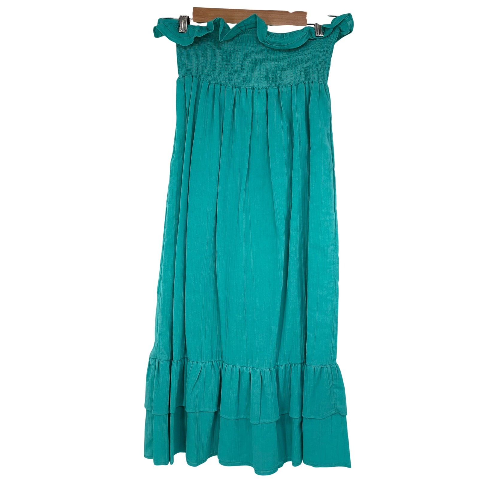 Sand N Sun Teal Cotton Gauze Smocked Strapless Dress Maxi Skirt S Beach