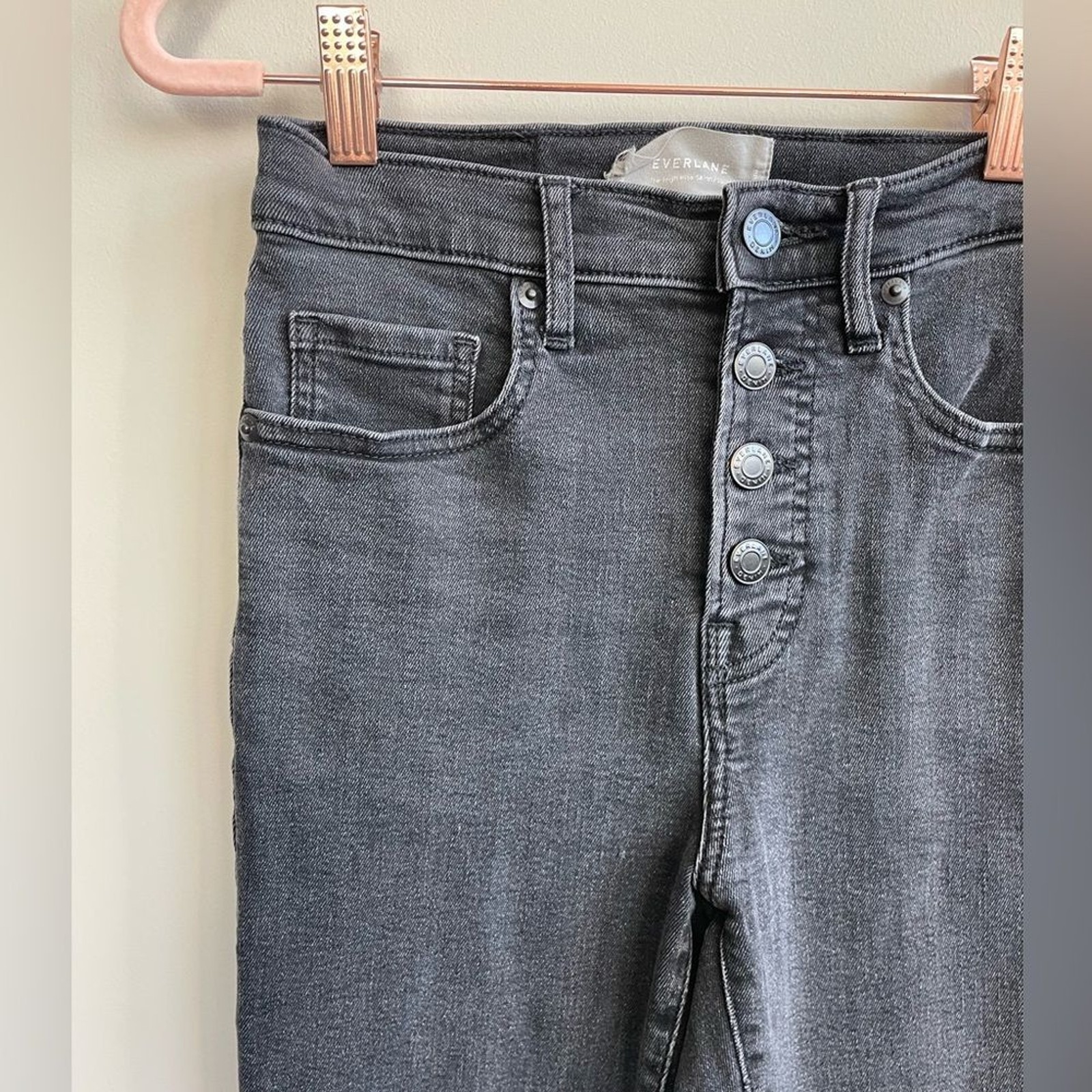 Everlane The High Rise Skinny Ankle Jean Button Fly Black Denim