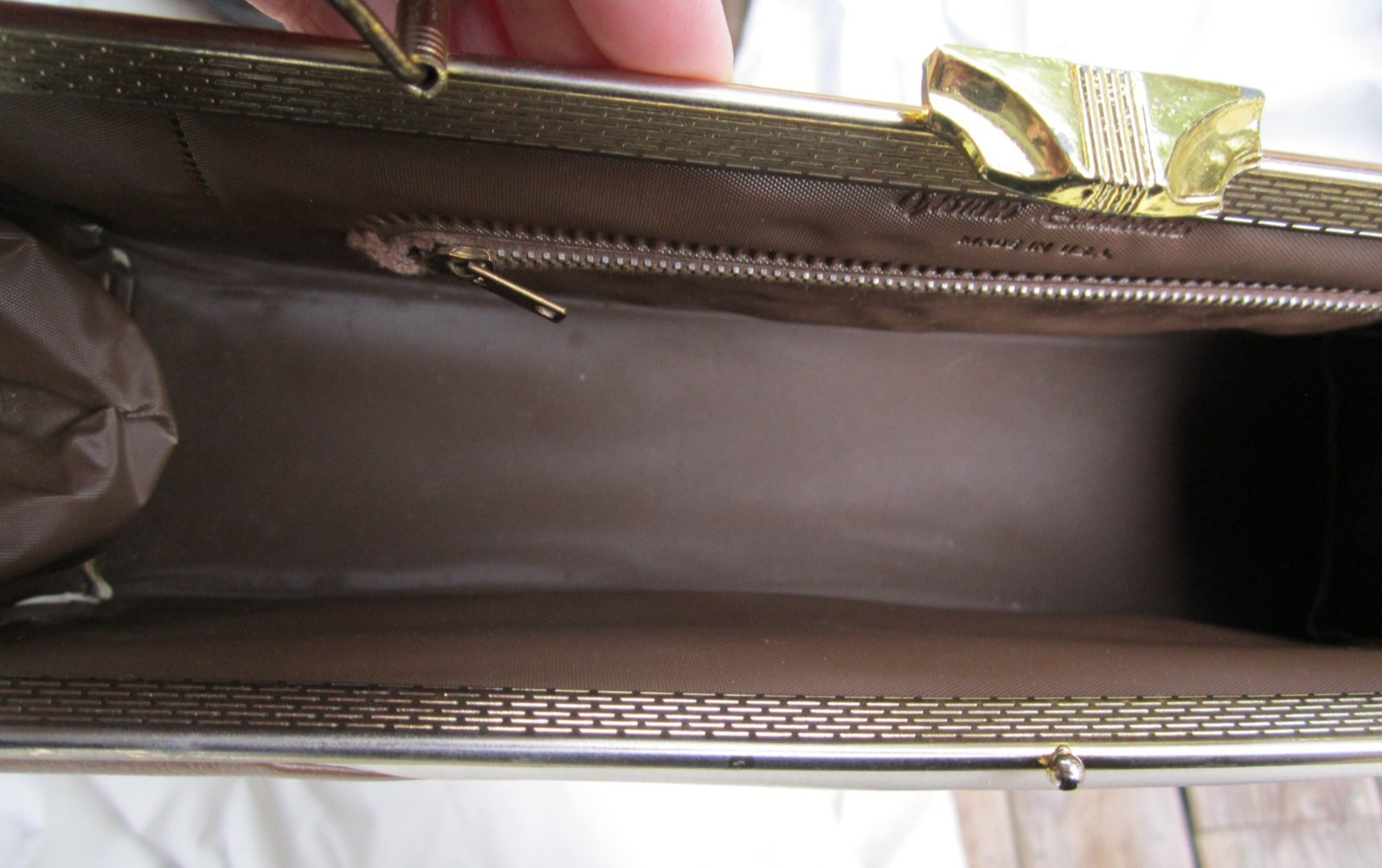 Kismet Creations Handbag Brown Beige Taupe Leather Top Handle Vintage USA