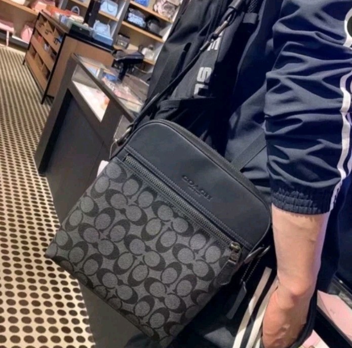 NWT Coach Houston Flight Bag In Signature Canvas Gunmetal/Charcoal/Black