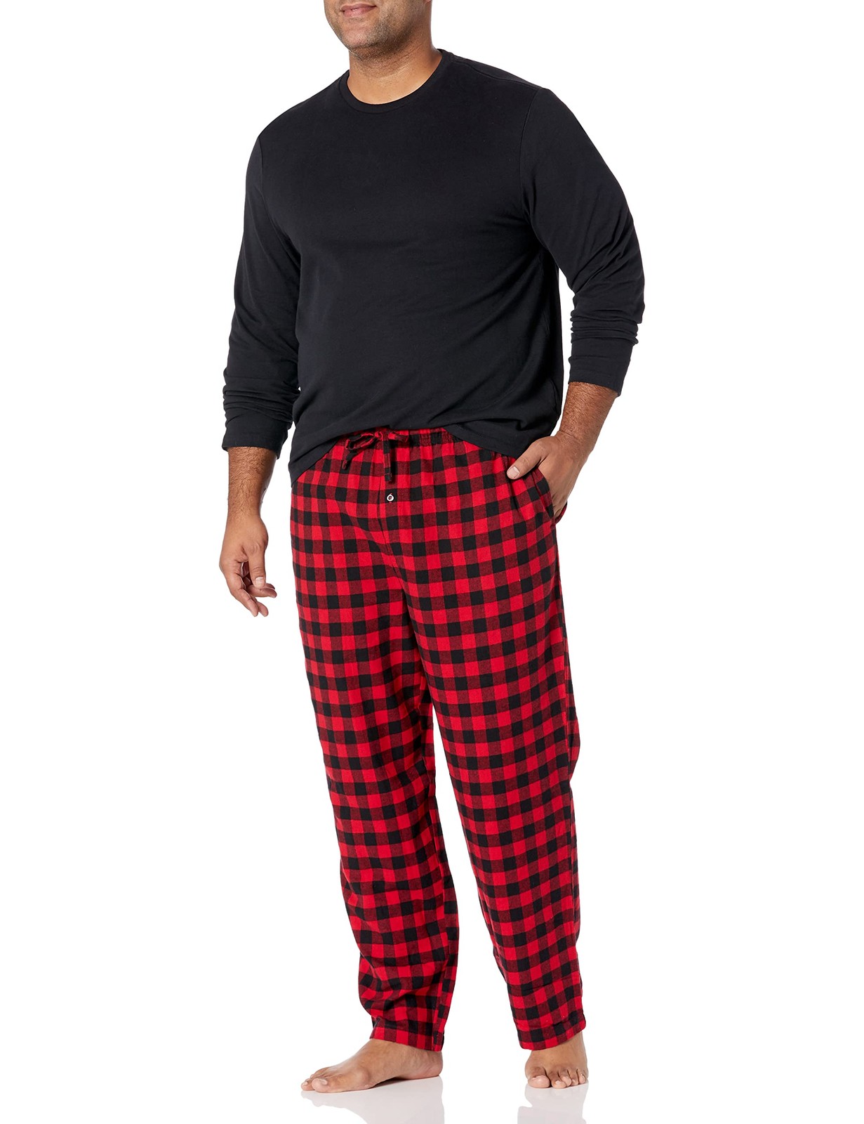 Amazon Essentials Men’s Flannel Pant and Long-Sleeve T-Shirt Pajama Set, Black