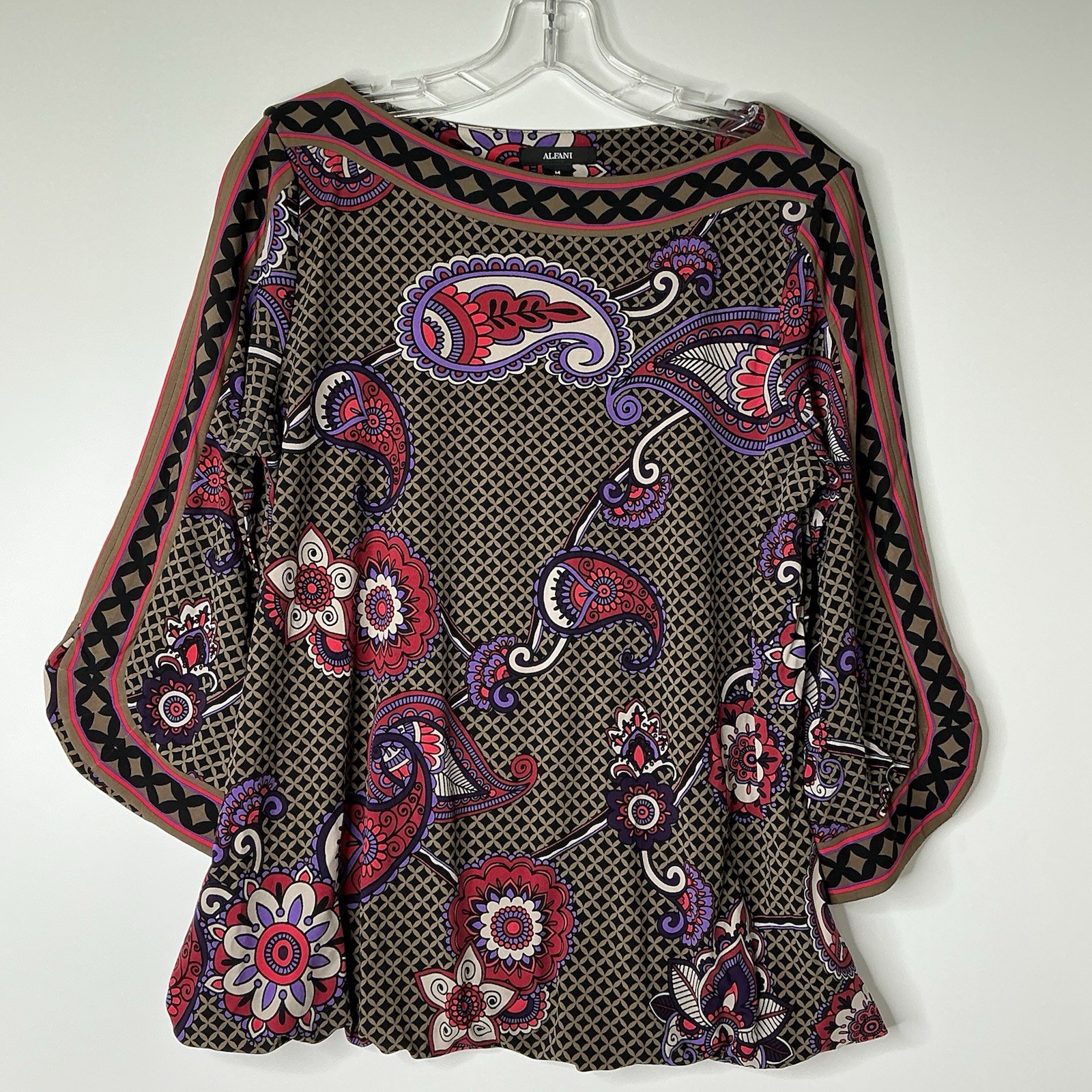 Alfani Womens Slinky Knit Tunic M Multicolor Paisley Vine Boatneck Preowned