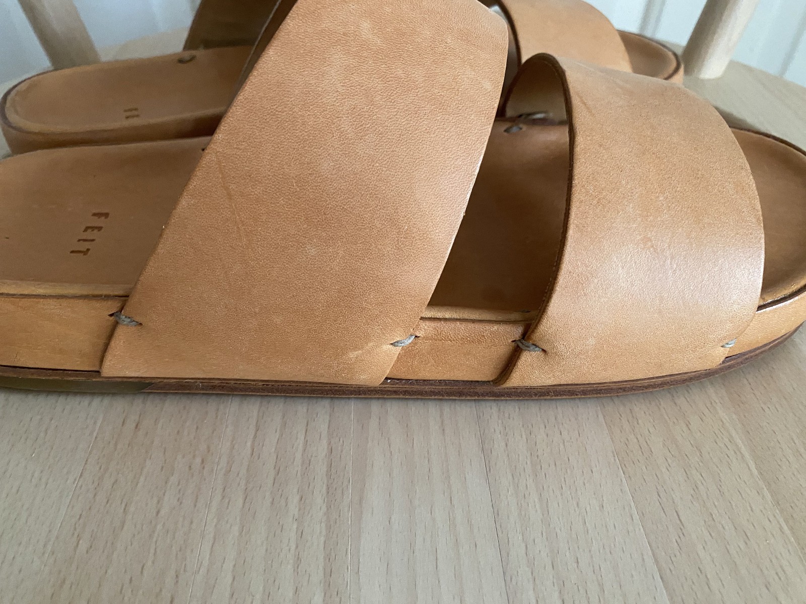 Feit Handmade Two Strap Sandal Vegetable Tanned Leather Size L (US W 10) (EU40)