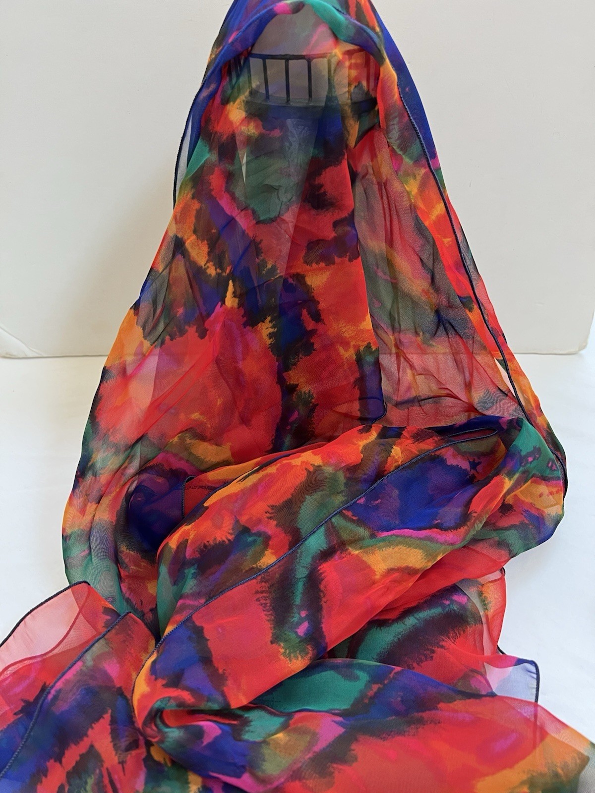 Shear Scarf Multi Color Abstract Print Rectangle Rolled Edge Unbranded 72″x 20.5