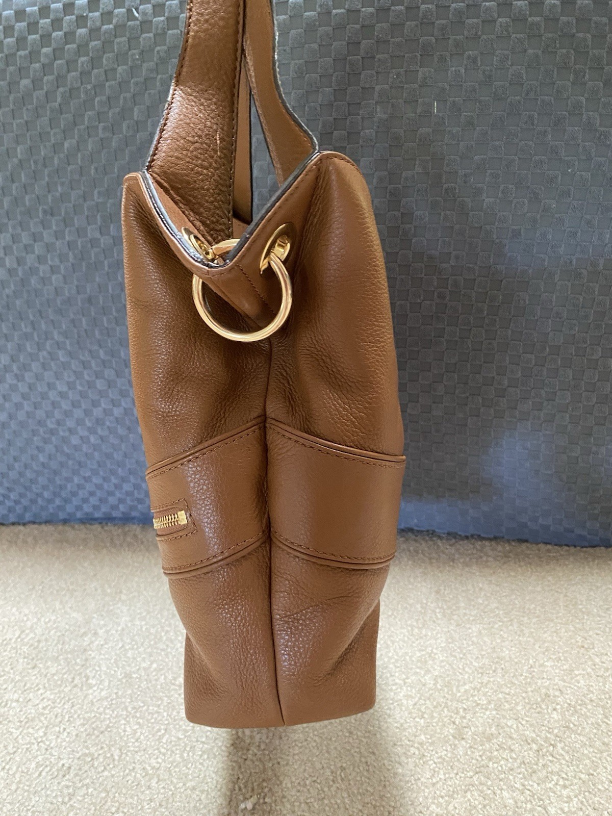 Michael Kors Brown Pebbled Hobo Shoulder Bag Gold Hardware Zip, Pockets