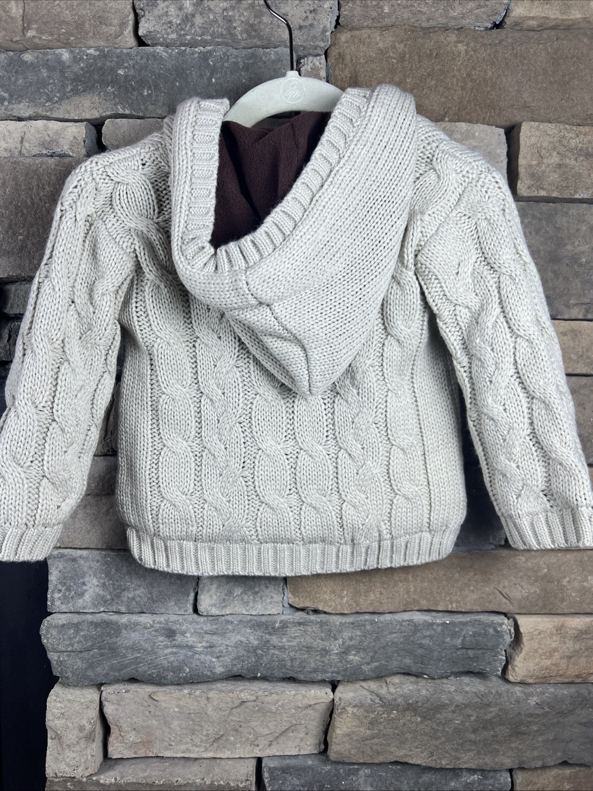 Aran Toggle 2 Button Jacket Beige And Brown With Shamrock Patch 12M
