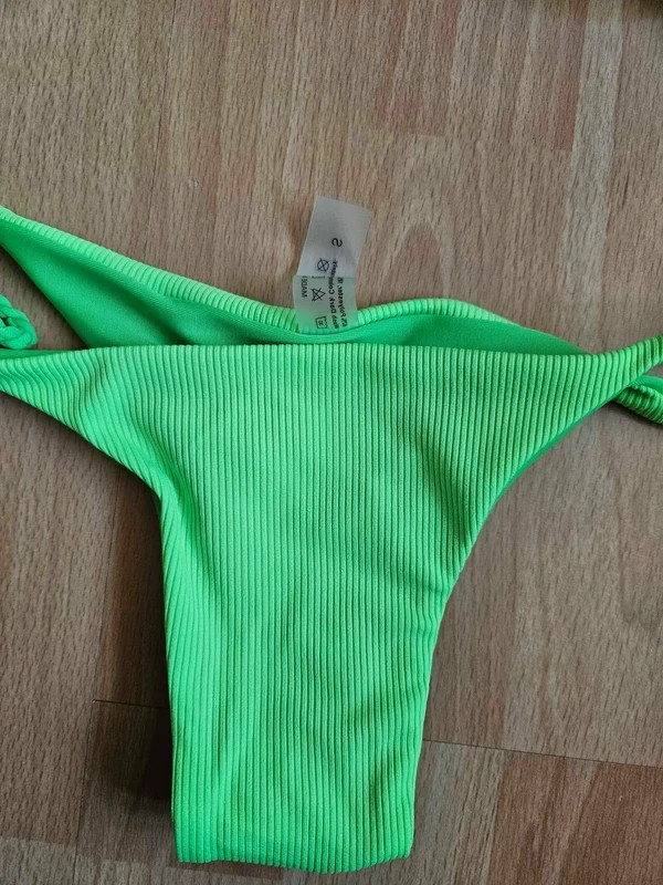 Shein Ribbed Fabric Handwoven Tassel Halter Neck Neon Green Lime Bikini Set