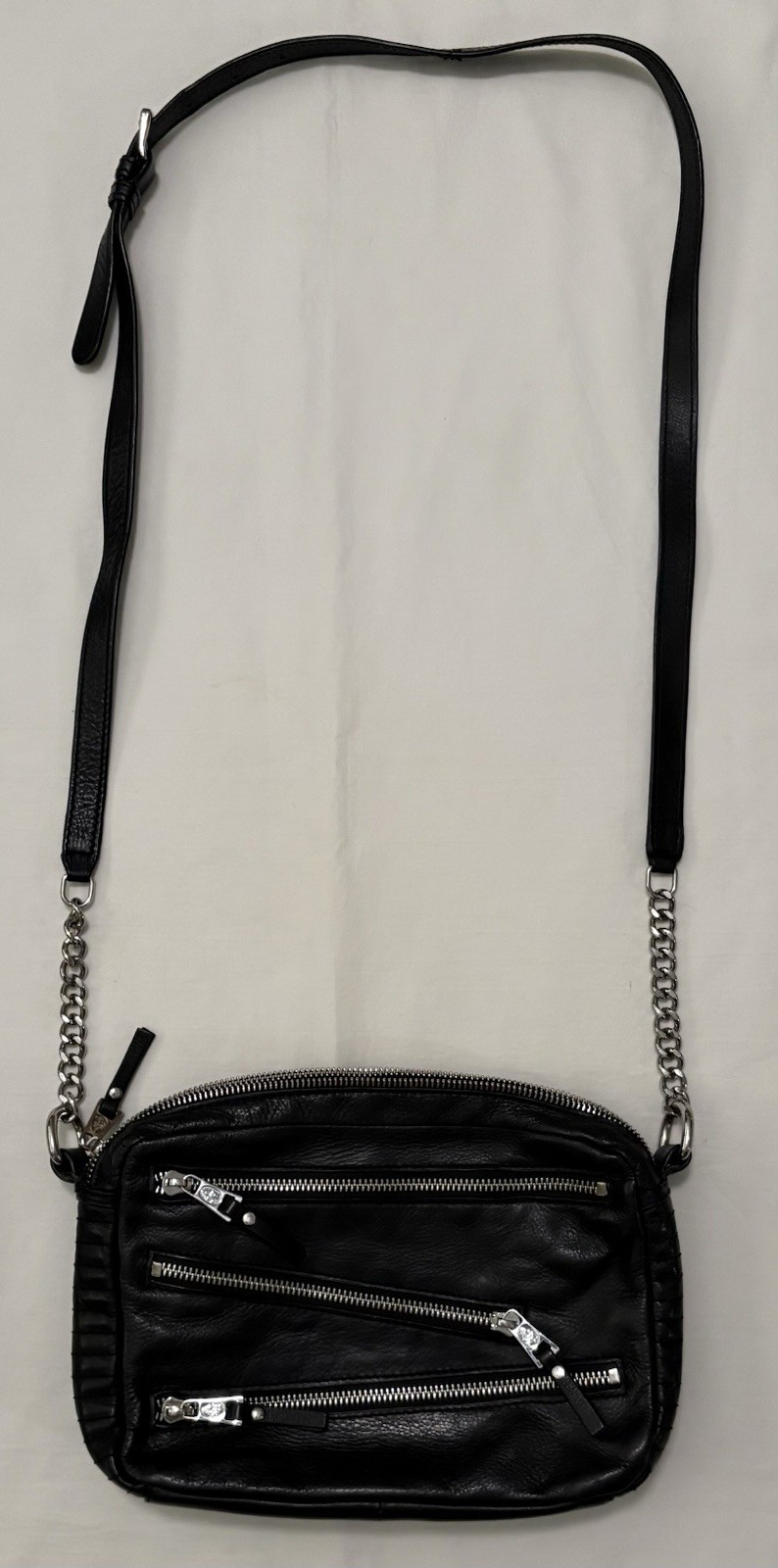 ASH Leather Crossbody Sling Bag Black Soft 10x7x3