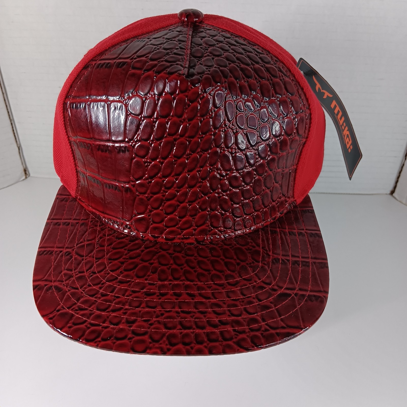 Muka Hat Reptile Animal Print Patent Leather Red Snapback Streetwear NWT