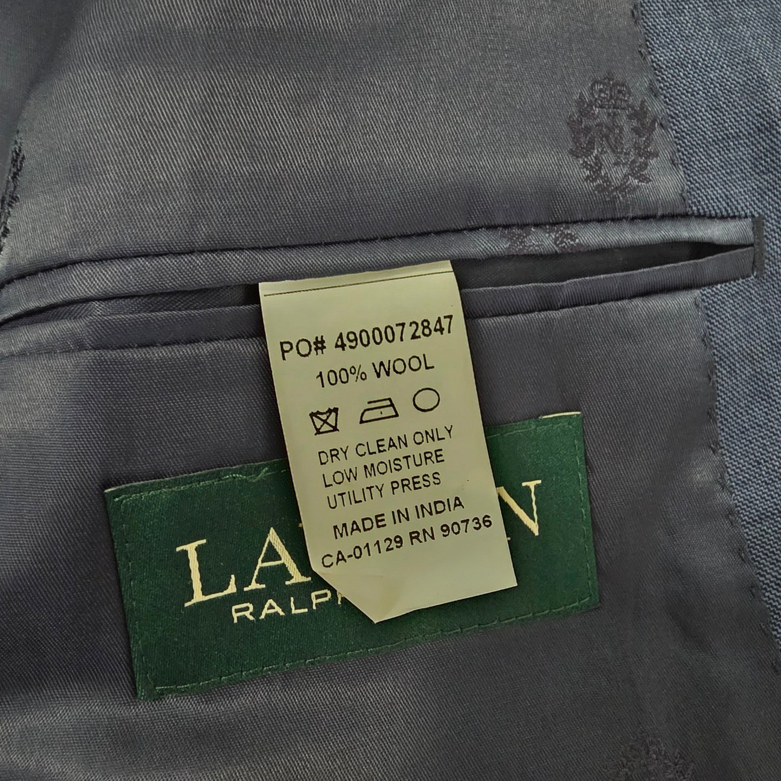 Lauren Ralph Lauren 48S Blue Sharkskin Wool Suit 44″ Waist 26″ Inseam Tailored