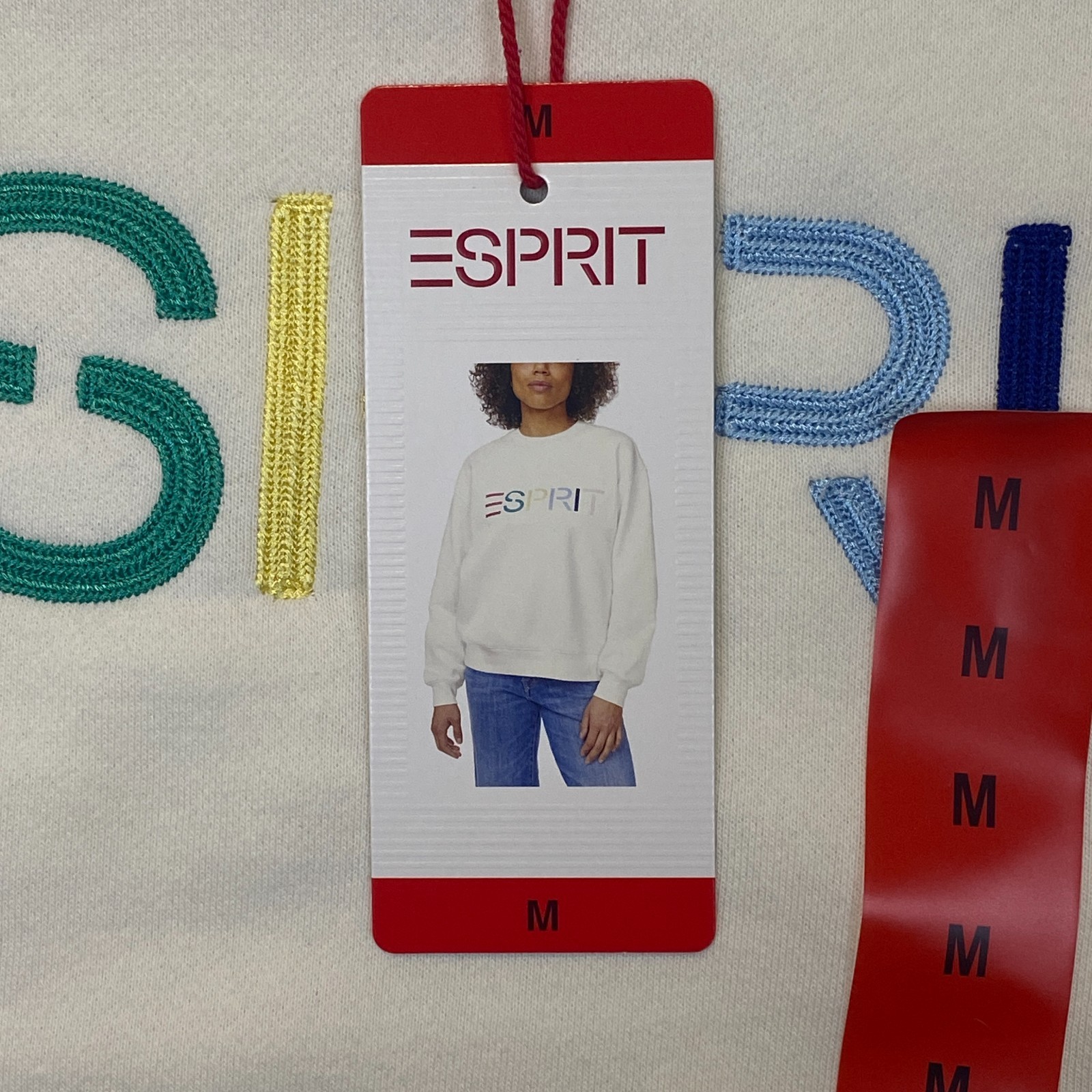 Medium Esprit Women’s Logo Fleece Crewneck Sweatshirt M Cream Viral 80’s Costco