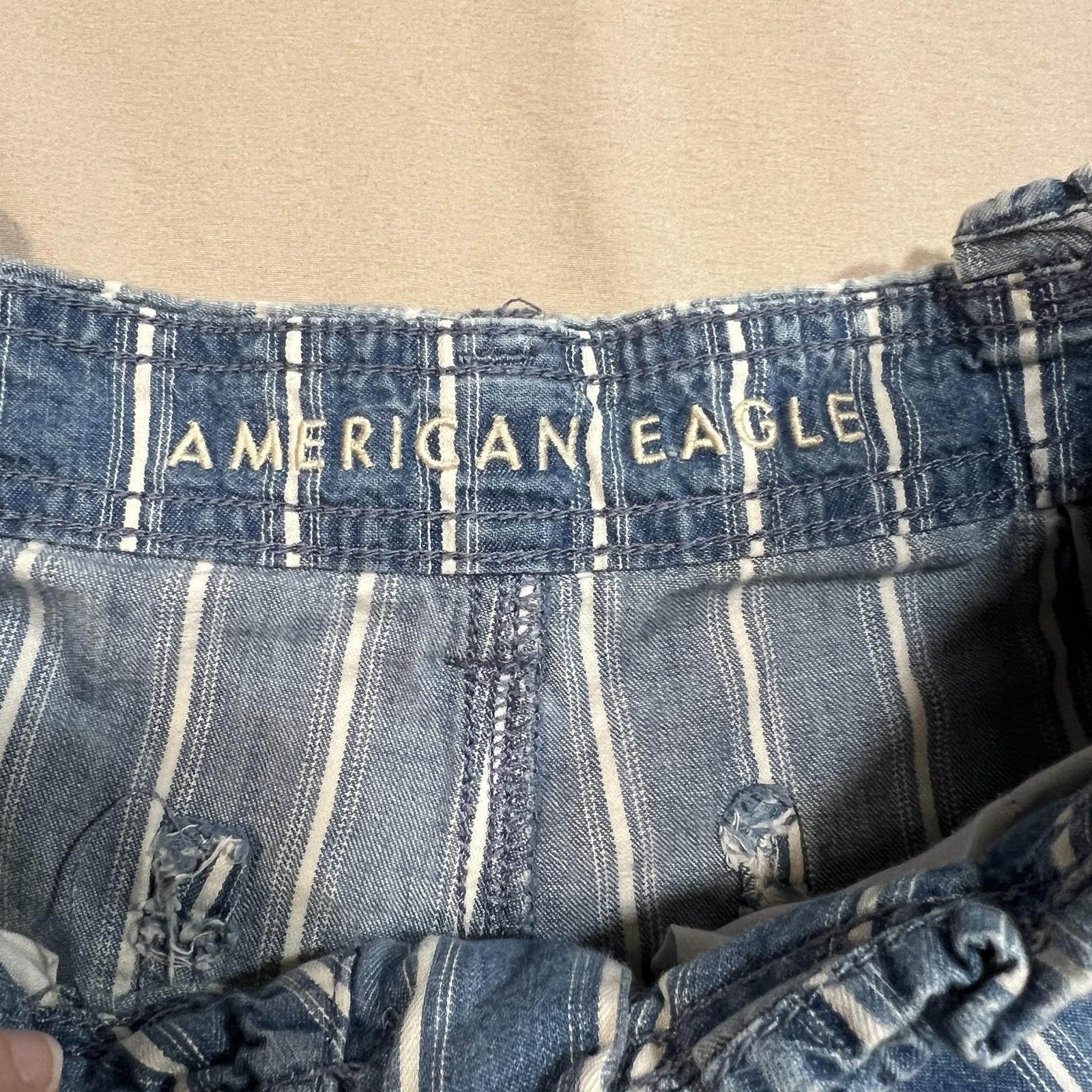American Eagle Pinstripe Chambray High-Waisted Striped Paperbag Shorts – Size 4