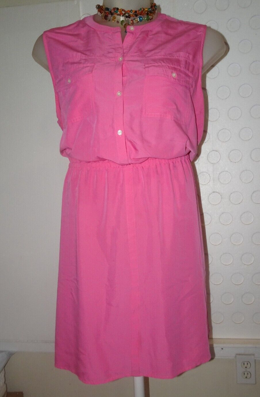 OLD NAVY Shirt Dress Button Up Collared Lapel Sleeveless Pink XL *