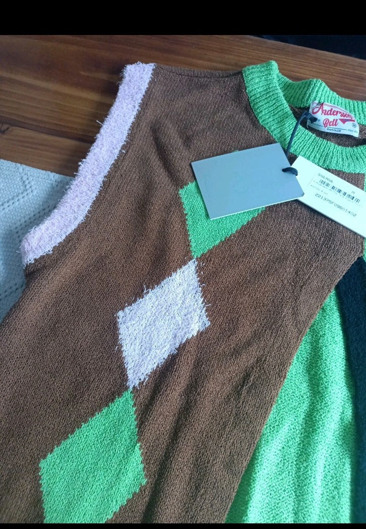 ANDERSSON BELL Argyle Knit Vest (BROWN) Designer High Fashion Vest Unique