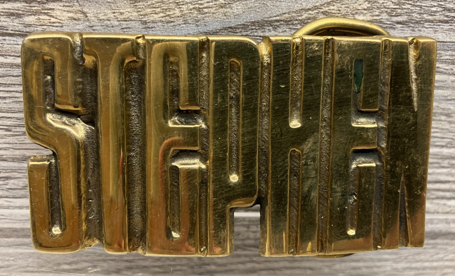 “STEPHEN” Vintage NOS New Old Stock Solid Brass Name Belt Buckle Chunky Letters