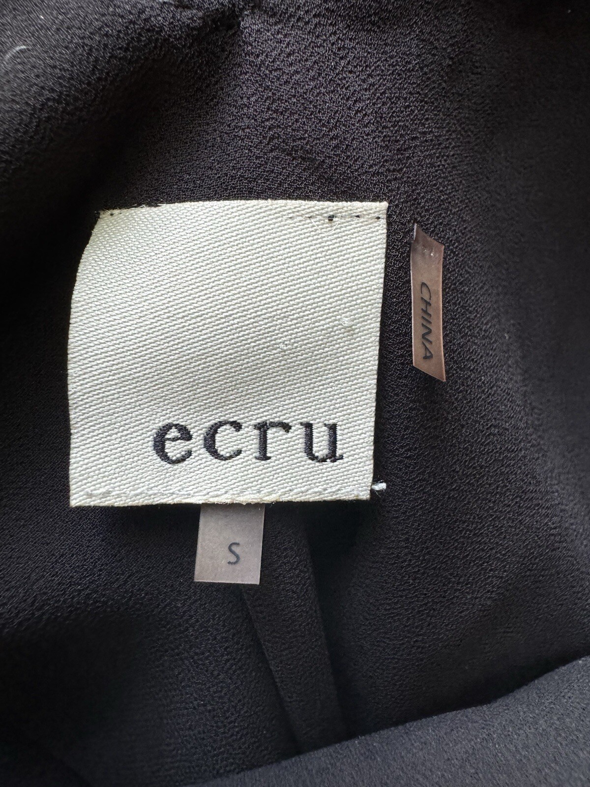 Ecru Black Leather Bodice Perforated V-Neck, Excellently Draped Top, Size Small