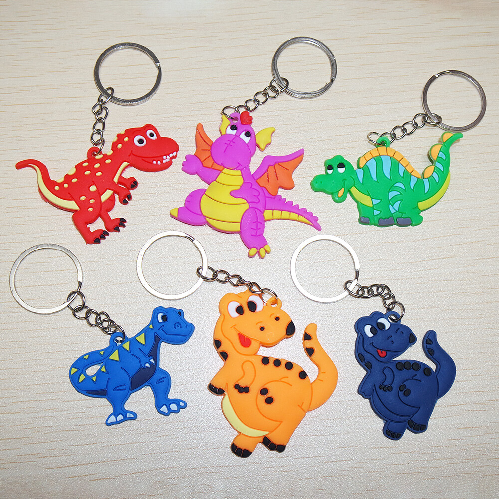 6pcs Soft Silicone Cute Dinosaur Home/Car Keys Keyring Keychain Decoration Gift