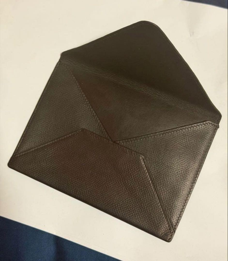 HERMES Envelope Pouch MM Black Chevre Mysore 11.5cm x 8.3cm Pre-owned