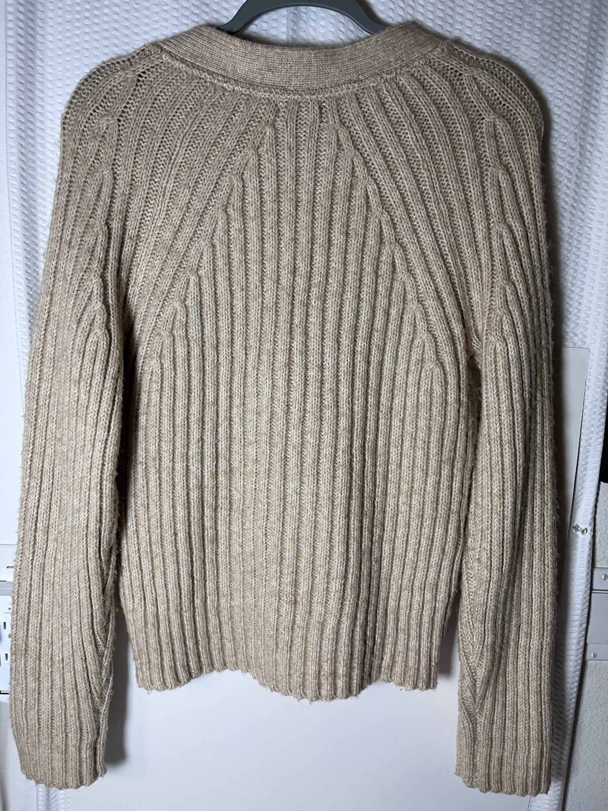 U.S. Polo Assn. Chunky Ribbed Knit Cardigan Oatmeal Beige Coastal Grandmother