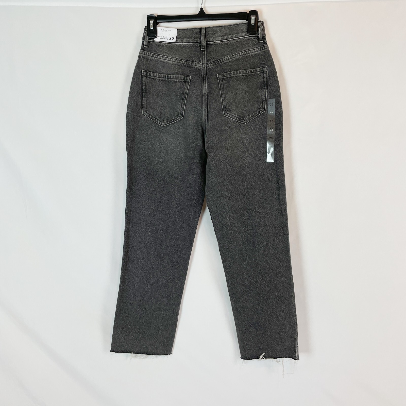 NEW PacSun Jeans Womens 25 Two Toned Black Denim High Rise Straight Raw Hem